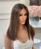 Ombre Straight Natural Look Chestnut Brown Human Hair Wig - Everyday Wigs